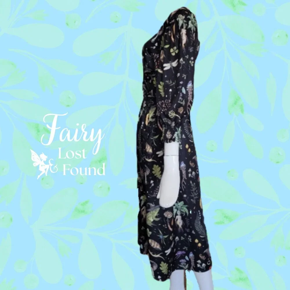 🍄50% CORAMOON Black Midi Dress Sz M Witch Print - Picture 4 of 8